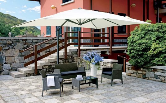 Parasol ogrodowy BATISTA 3×4 m z grafitowego aluminium i tkaniną ecru Parasol ogrodowy BATISTA 3×4 m z grafitowego aluminium i tkaniną ecru