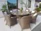Okrągły stół ogrodowy technorattanowy 150 cm BOLONIA i 6 foteli klasyczne kolor BRĄZOWOSZARY