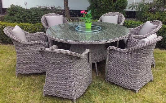Szropopielaty okrągły komplet stołowy stół 150 cm