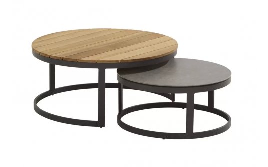 Okrągłe ciemnoszare wsuwane jeden w drugi stoliki o średnicy 80 i 60 cm STONIC 4SO Okrągłe ciemnoszare wsuwane jeden w drugi stoliki o średnicy 80 i 60 cm STONIC 4SO