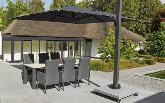 Obrotowy parasol ogrodowy 3x5x3 PALERMO Life antracyt podstawa granitowa na kółkach.