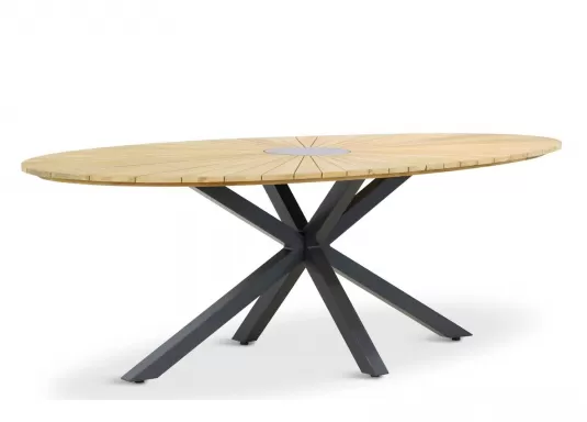 Owalny stół na taras aluminowo-teakowy ELLIPSE 220 cm