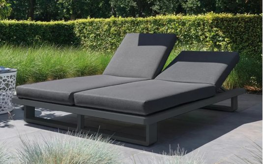 Łóżko ogrodowe aluminiowe ciemnoszare FITZ z regulowanym oparciem Łóżko ogrodowe aluminiowe ciemnoszare FITZ z regulowanym oparciem