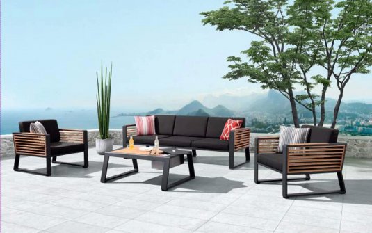 Meble ogrodowe wypoczynkowe NEW YORK aluminiowe ciemnoszare teak  Meble ogrodowe wypoczynkowe NEW YORK aluminiowe ciemnoszare teak