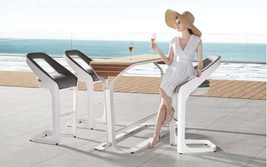Zestaw barowy ogrodowy nowoczesny ONDA Aluminiowy biały Sunbrella Zestaw barowy ogrodowy nowoczesny ONDA Aluminiowy biały Sunbrella