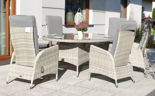 Komplet stołowy z owalnym stołem 220 cm i fotelami zpochylanymi oparciami NAPOLI jasnoszary Komplet stołowy z owalnym stołem 220 cm i fotelami zpochylanymi oparciami NAPOLI jasnoszary