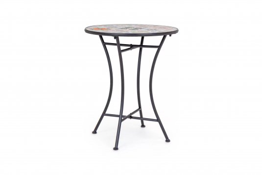 Okragły stolik śr. 60 cm z blatem wielokolorowym ceramicznym PALOMA bizotyo