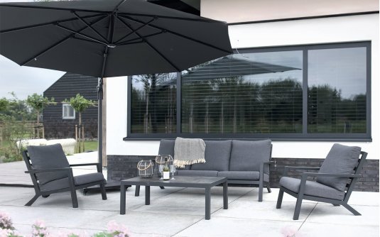 Aluminiowy zestaw wyoczynkowy ogrodowy antracyt DOWN TOWN na nowoczesny taras Aluminiowy zestaw wyoczynkowy ogrodowy antracyt DOWN TOWN na nowoczesny taras