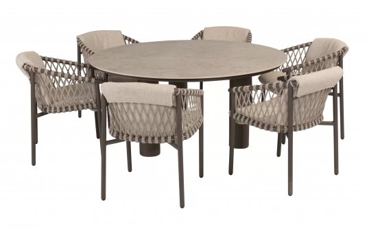 Zestaw stołowy ALLORA brązowobeżowy aluminowy z okragłym stołem d160 blat ceramiczny Zestaw stołowy ALLORA brązowobeżowy aluminowy z okragłym stołem d160 blat ceramiczny