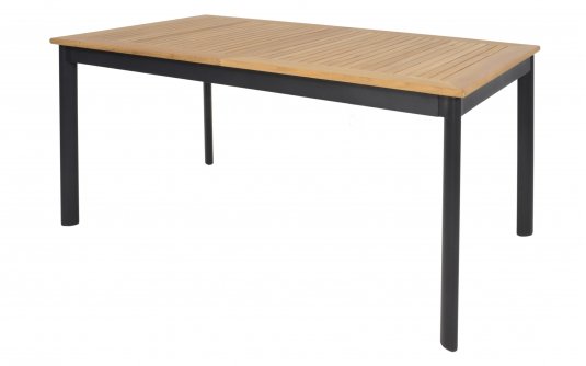 Aluminiowy stół ogrodowy rozkładany z podstawą w kolorze grafitowym i blatem teak MONZA 152-210 cm Aluminiowy stół ogrodowy rozkładany z podstawą w kolorze grafitowym i blatem teak MONZA 152-210 cm