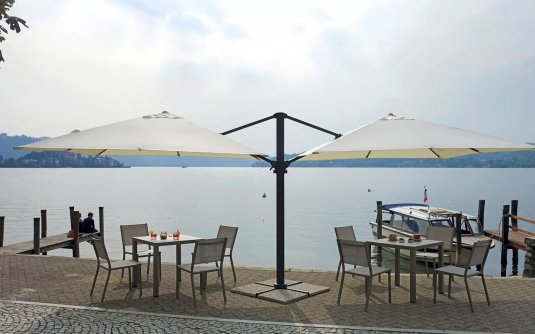 Podwójny parasol ogrodowy 2 czasze 3x3 m aluminium antracyt poszycie kremowego RELONE DOPPPIO Podwójny parasol ogrodowy 2 czasze 3x3 m aluminium antracyt poszycie kremowego RELONE DOPPPIO