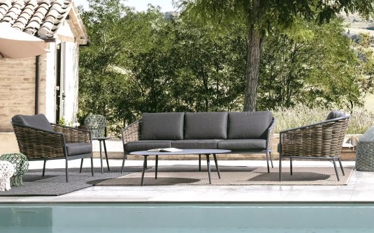 Ciemnoszare meble ogrodowe wypoczynkowe aluminiowe boki technorattan MARIBELA bizzotto Ciemnoszare meble ogrodowe wypoczynkowe aluminiowe boki technorattan MARIBELA bizzotto