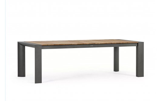 Szary rozkładany stół ogrodowy aluminium blat teak CAMERON bizzotto 253-319-384 Szary rozkładany stół ogrodowy aluminium blat teak CAMERON bizzotto 253-319-384