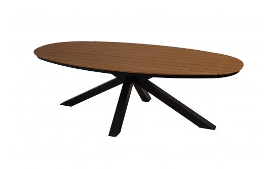 Owalny stół ogodowy z podstawie aluminiowej i blacie z kompozytu drewnianego ala teak AREZZO OVAL 240x110 Owalny stół ogodowy z podstawie aluminiowej i blacie z kompozytu drewnianego ala teak AREZZO OVAL 240x110