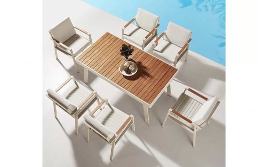 Zestaw stołowy aluminiowy bezowy NOFI Dining dla 6 osób Zestaw stołowy aluminiowy bezowy NOFI Dining dla 6 osób