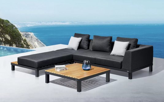 Aluminiowy grafitowy narożnik nowoczesny z elementami teak POLO PRO Higold Aluminiowy grafitowy narożnik nowoczesny z elementami teak POLO PRO Higold