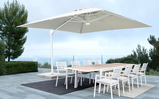 Biały parasol ogrodowy obrotowy i pochylany 3x3 EDEN bizzotto Biały parasol ogrodowy obrotowy i pochylany 3x3 EDEN bizzotto