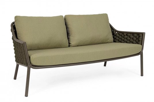 Oliwkowa sofa 2,5-osobowa nowoczesna aluminiowa EVERLY poduszki Olefin