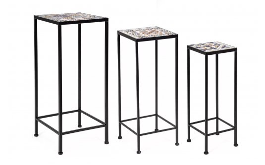 3 stoliki metalowe ogrodowe Mykonos z blatem ceramicznym