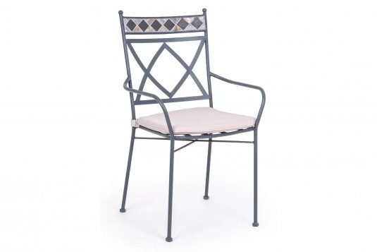 Szare sztaplowany fotel metalowy BERKLEY z ornamentami