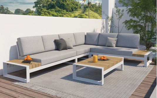 Modułowy narożnik ogrodowy aluminiowy biały teak MATISSE 4SO Modułowy narożnik ogrodowy aluminiowy biały teak MATISSE 4SO