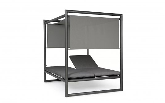 Dwuosobowe GRAFITOWE łóżko ogrodowe KONNOR aluminiowe z zadaszeniem Dwuosobowe GRAFITOWE łóżko ogrodowe KONNOR aluminiowe z zadaszeniem