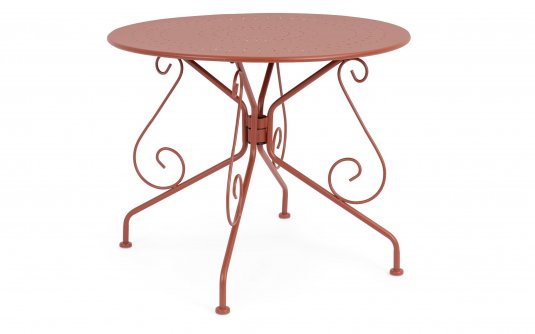 Ceglany okragły metalowy stolik ogrodowy śr. 90 ETIENNE bizzotto
