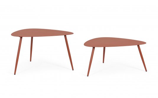 Ceglany zestaw stolików ogrodowych trójkątnych YVONNE 77,5x73,5 2 wysokości