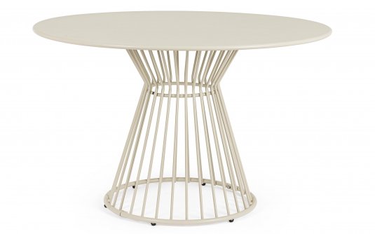 Jasnobeżowy okrągły stół ogrodowy Ø120 AUSTIN metalowy bistro balkon