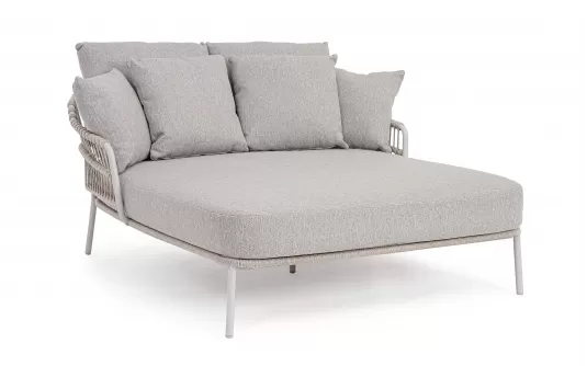 Jasnoszara 2-osobowa lezanka ogrodowa TALAIA stal / lina polipropylenowa / poduszki Olefin beżowe Jasnoszara 2-osobowa lezanka ogrodowa TALAIA stal / lina polipropylenowa / poduszki Olefin beżowe