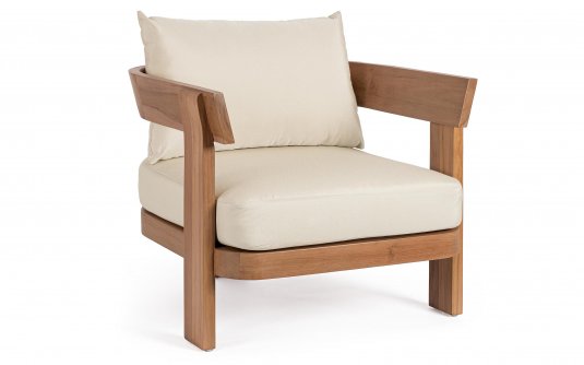 Fotel wypoczynkowy do patio EVORA drewno teakowe / poduszki Olefin