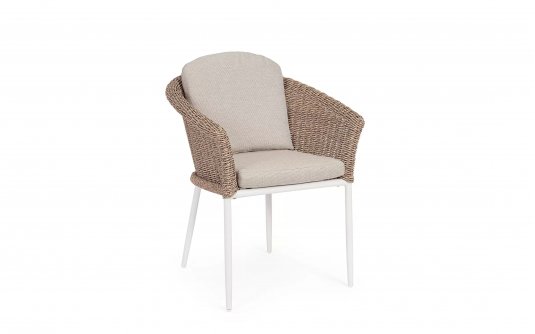 Krzesło stołowe z aluminium i technorattanu kolor naturalny z poduchami OCEANA Bizzotto Krzesło stołowe z aluminium i technorattanu kolor naturalny z poduchami OCEANA Bizzotto