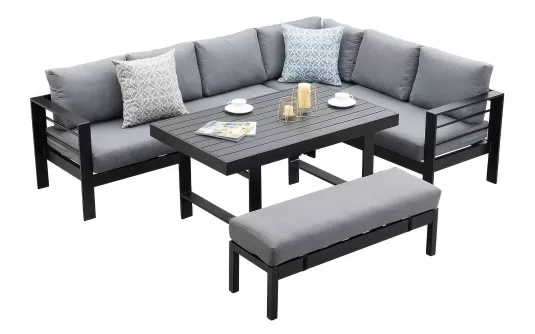 Aluminiowy komplet narożny na taras z wyższym stołem RAFAEL czarny Aluminiowy komplet narożny na taras z wyższym stołem RAFAEL czarny