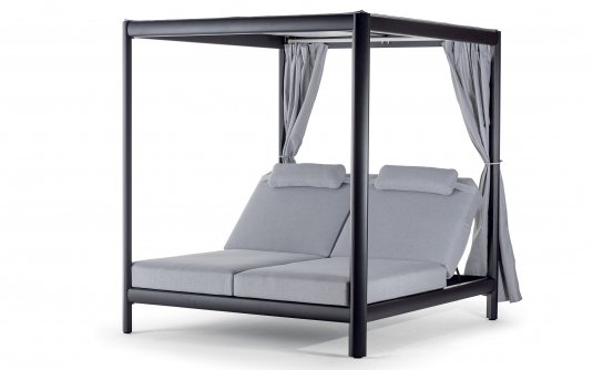 Łóżko ogrodowe antracytowe podwójne z daszkiem z materacami z materiału olefin doha Łóżko ogrodowe antracytowe podwójne z daszkiem z materacami z materiału olefin doha