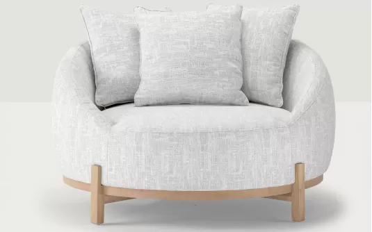 Tapicerowany fotel wypoczynkowy ogrodowy z popielatobeżową tapicerka MOON Tapicerowany fotel wypoczynkowy ogrodowy z popielatobeżową tapicerka MOON