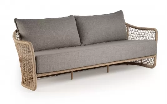 Elegancka sofa ogrodowa aluminiowa z grubymi poduszkami z punk krylik blendy w kolorze beżowym Elegancka sofa ogrodowa aluminiowa z grubymi poduszkami z punk krylik blendy w kolorze beżowym