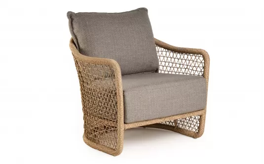 Fotel wypoczynkowy ogrodowe aluminiowe z plecionką z liny polipropylenowej blend w kolorze beż Fotel wypoczynkowy ogrodowe aluminiowe z plecionką z liny polipropylenowej blend w kolorze beż