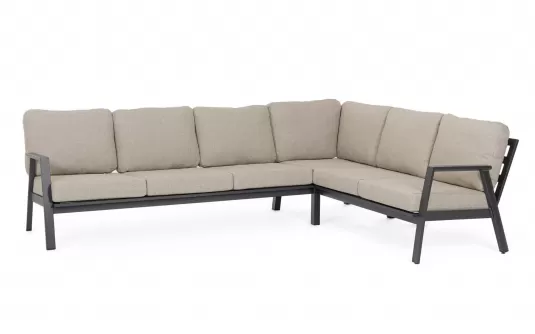 Modułowy grafitowy aluminiowy narożnik ogrodowy z szarobeżowymi poduszkami flaminio bizzotto Modułowy grafitowy aluminiowy narożnik ogrodowy z szarobeżowymi poduszkami flaminio bizzotto