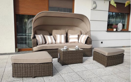 Leżanka ogrodowa z daszkiem ZUCARRO technorattan brązowy matowy Leżanka ogrodowa z daszkiem ZUCARRO technorattan brązowy matowy